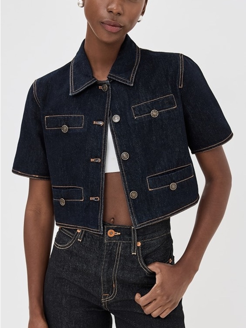 Lioness Halston denim top in Dark Denim